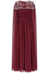 Frock And Frill Women's Red Aruna Burgundy Embellished Cape Sleeve Maxi Dress In Burgundy