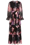 Frock And Frill Women's Reya Black Floral Print Tiered Maxi Dress In Black