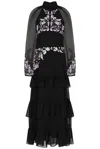 Frock And Frill Women's Sable Black Embroidered Midaxi Dress In Black