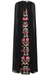 Frock And Frill Women's Valentina Black Floral Embroidered Maxi Dress With Pleated Cape In Black