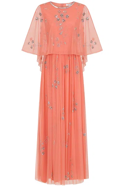 Frock And Frill Women's Yellow / Orange Amarilis Embellished Cape Detail Maxi Dress - Coral In Yellow/orange