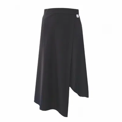 Frock Tales Women's Black Lotus Midi Skirt With Asymmetric Hem And Wrap