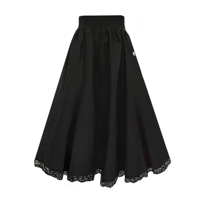 Frock Tales Women's Black Manhattan Midaxi Skirt With Lace Hem