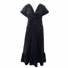 Frock Tales Women's Black Midi Riviera Dress With Knot In Velvet In Black