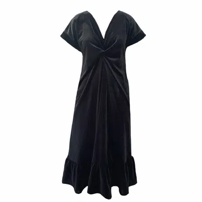 Frock Tales Women's Black Midi Riviera Dress With Knot In Velvet