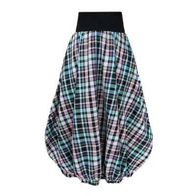 Frock Tales Women's Black / Pink / Purple Ram Parachute Skirt In Pastel Check In Black/pink/purple