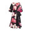 Frock Tales Women's Black / Rose Gold / Pink Satin Middlemist Dress In Black And Pink Print In Black/rose Gold/pink