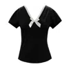 Frock Tales Women's Black / White Tuamoto Top In Black With White Trim & Bow