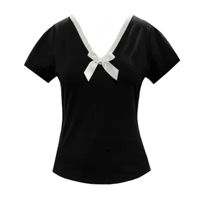 Frock Tales Women's Black / White Tuamoto Top In Black With White Trim & Bow