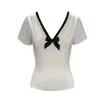Frock Tales Women's Black / White Tuamoto Top In Cream With Black Trim And Bow