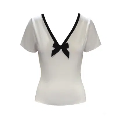 Frock Tales Women's Black / White Tuamoto Top In Cream With Black Trim And Bow