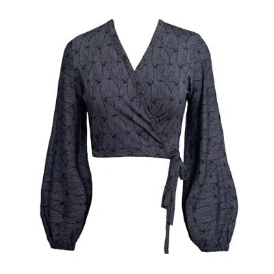 Frock Tales Women's Blue / Black Kenza Wrap Top In Wings Print In Blue/black