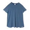 Frock Tales Women's Blue Flared Long Length Tee With Short Sleeve In Water In Blue