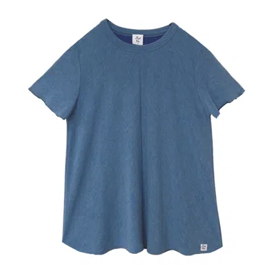 Frock Tales Women's Blue Flared Long Length Tee With Short Sleeve In Water
