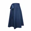 Frock Tales Women's Blue Illusion Midi Wrap Skirt With Pockets In Navy In Blue
