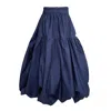 Frock Tales Women's Blue Mylar Puffball Midi Skirt In Navy In Blue