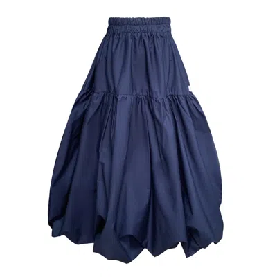 Frock Tales Women's Blue Mylar Puffball Midi Skirt In Navy