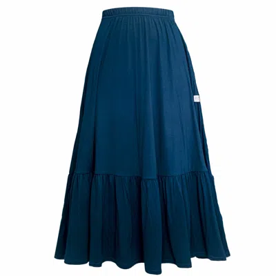 Frock Tales Women's Boho Gathered Midi Skirt With Pockets In Petrol Blue