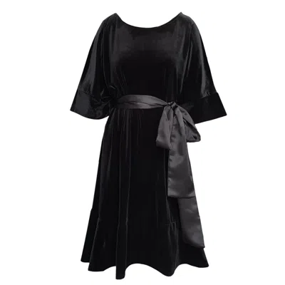 Frock Tales Women's Dana Dress In Black Velour With Belt