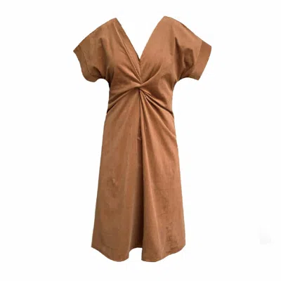 Frock Tales Women's Gold / Brown Riverbank Dress With Knot In Corduroy In Gold/brown