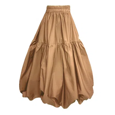 Frock Tales Women's Gold Mylar Puffball Midi Skirt In Biscuit