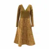 Frock Tales Women's Gold / Yellow / Orange Frolic Midi Dress In Ochre Waves With Pockets In Gold/yellow/orange