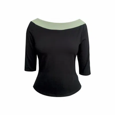 Frock Tales Women's Green / Black Boating Top In Black And Sage In Green/black