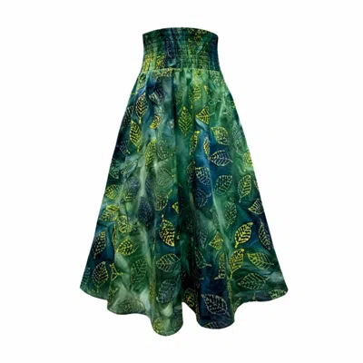 Frock Tales Women's Green Orchid Midi Skirt In Forest Print With Pockets