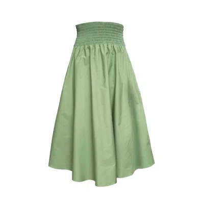 Frock Tales Women's Green Orchid Midi Skirt With Pockets In Sage