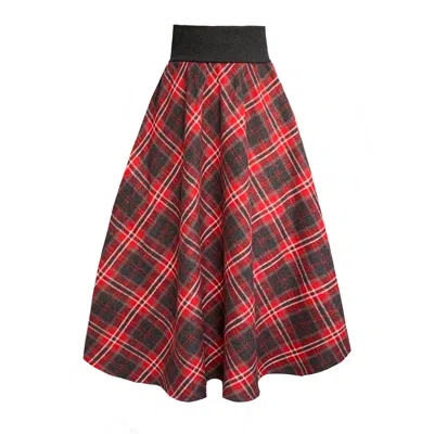 Frock Tales Women's Grey / Red Bonnie Midi Skirt In Red Tartan In Grey/red