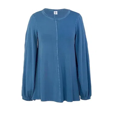 Frock Tales Women's Guru Flared Top With Blouson Sleeves In Wedgwood Blue