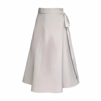 Frock Tales Women's Illusion Wrap Midi Skirt In Dove Grey With Pockets In Gray