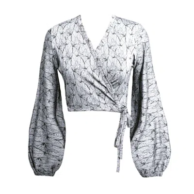 Frock Tales Women's Kenza Wrap Top In Wings White And Black Print