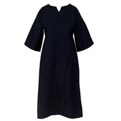 Frock Tales Women's Musician Midi Dress In Black In Blue