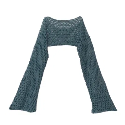 Frock Tales Women's Nancy Super Cropped Long Sleeve Crochet Top In Wedgwood Blue