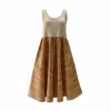 Frock Tales Women's Neutrals Paradis Midi Sleeveless Dress In Sand Stripe