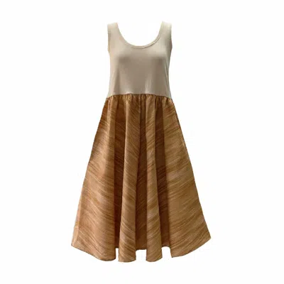 Frock Tales Women's Neutrals Paradis Midi Sleeveless Dress In Sand Stripe In Brown