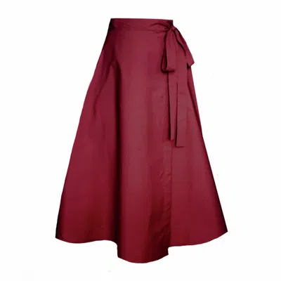 Frock Tales Women's Red Meyer Wrap Midi Skirt In Wine With Pockets