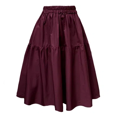 Frock Tales Women's Red Tahiti Midi Skirt With Pockets In Cherry Laquer In Burgundy