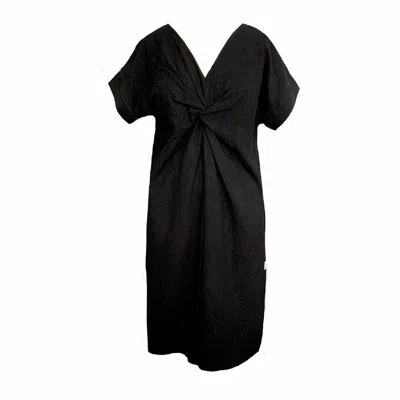 Frock Tales Women's Riverbank Dress With Knot In Black Linen
