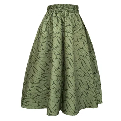 Frock Tales Women's Romy Midi Skirt In Green Print With Pockets
