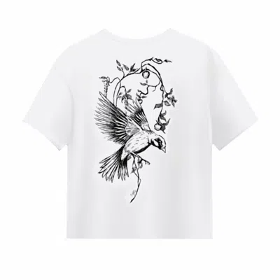 Frock Tales Women's White  Sparrow Printed Organic Tee
