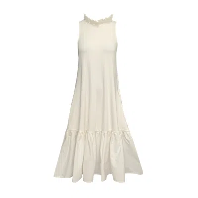 Frock Tales Women's White Iris Midi Dress With Pockets In Cream