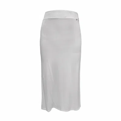 Frock Tales Women's White Petal Midi Skirt With Side Split In Purest Cream