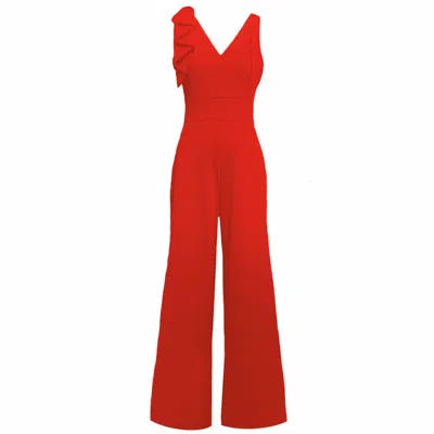 Frock Tales Women's Yellow / Orange Harriet Wrap Jumpsuit With Bow In Flame In Red