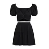 Frolickers Black Convertible Silky Puff Sleeve Crop Top & Shorts Set In Black