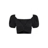 Frolickers Women's Black Convertible Puffed Sleeved Crop Top In Black