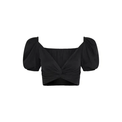 Frolickers Women's Black Convertible Puffed Sleeved Crop Top