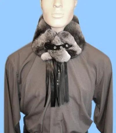 Pre-owned From *damco* Mens Genuine Chinchilla Fur Scarf -collar With Leather Fringe & Belt Closure In As In Photo