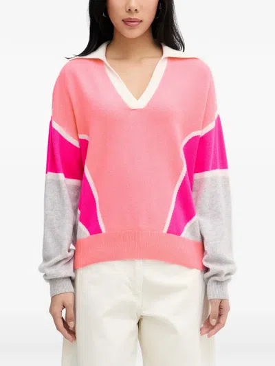 From Future Colour-block Polo-collar Sweater In Pink
